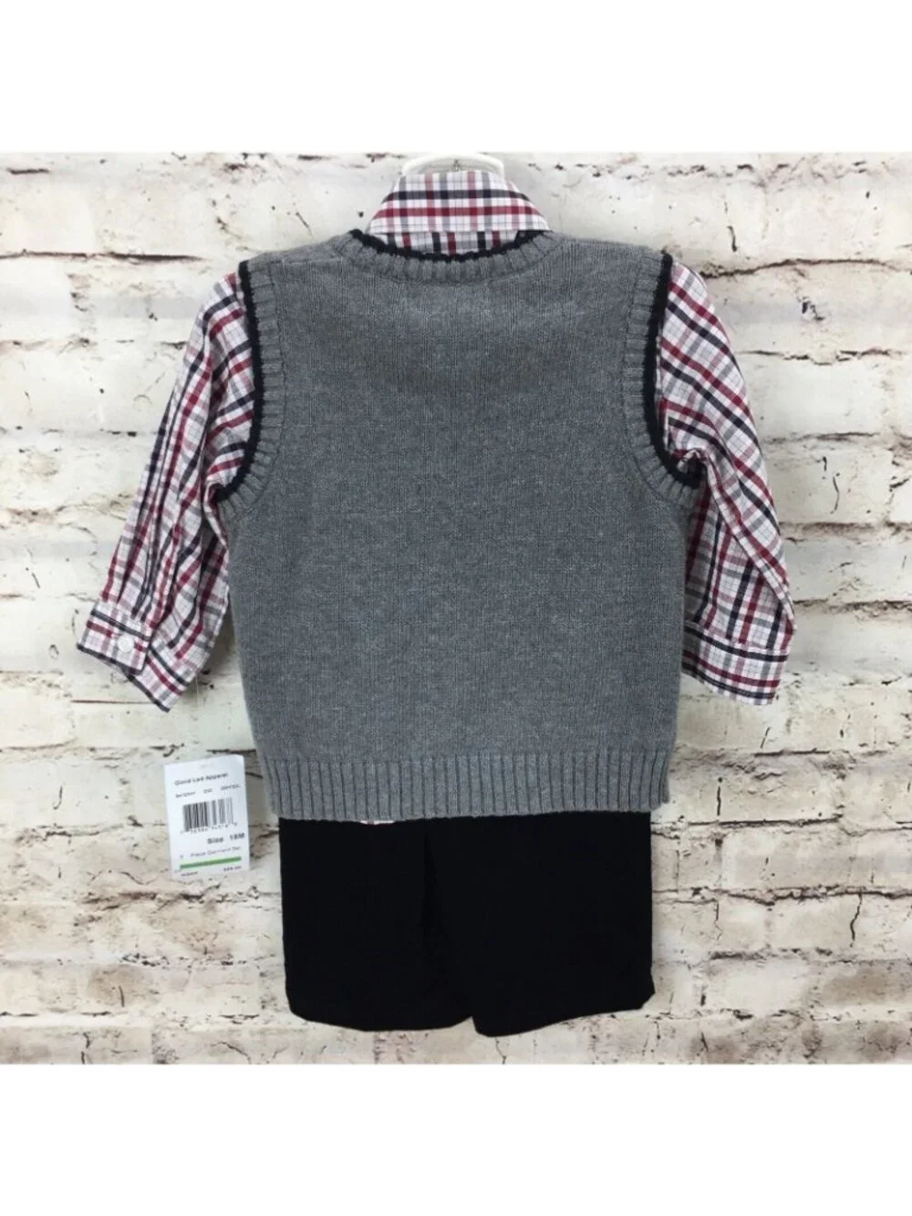 Good Lad Boys Outfit 18 M Sweater Vest Pant Toddler Black Red Gray 3 Pc